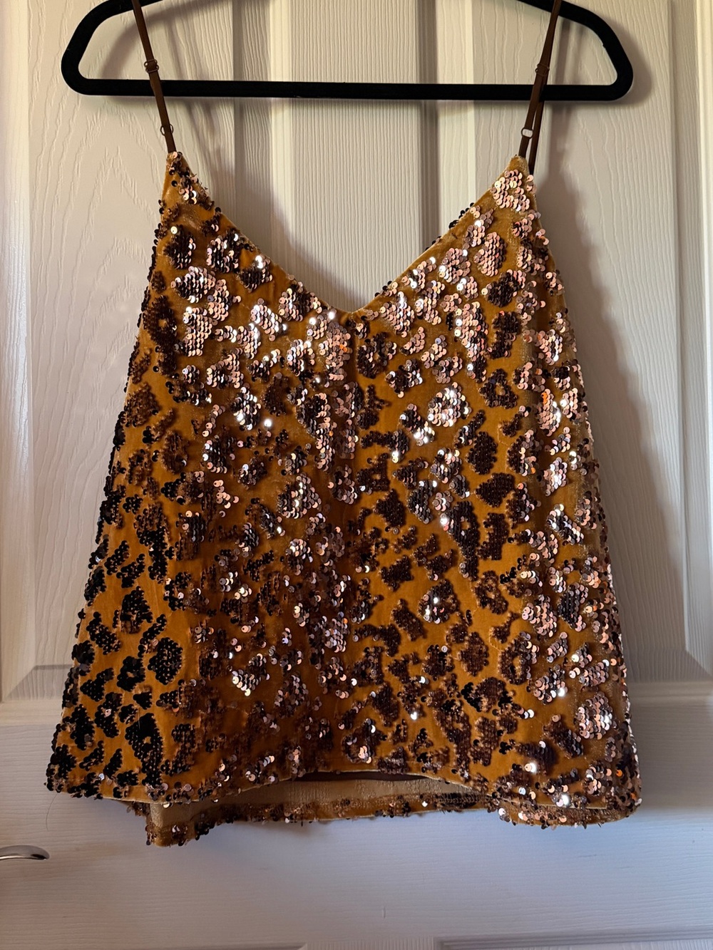 ♥️ RO + DE Sequin Leopard Print Cami Tank Top - Mustard ANTHROPOLOGIE SEQUIN - Picture 14 of 16